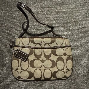 Coach Brown and Tan Monogram Wristlet
